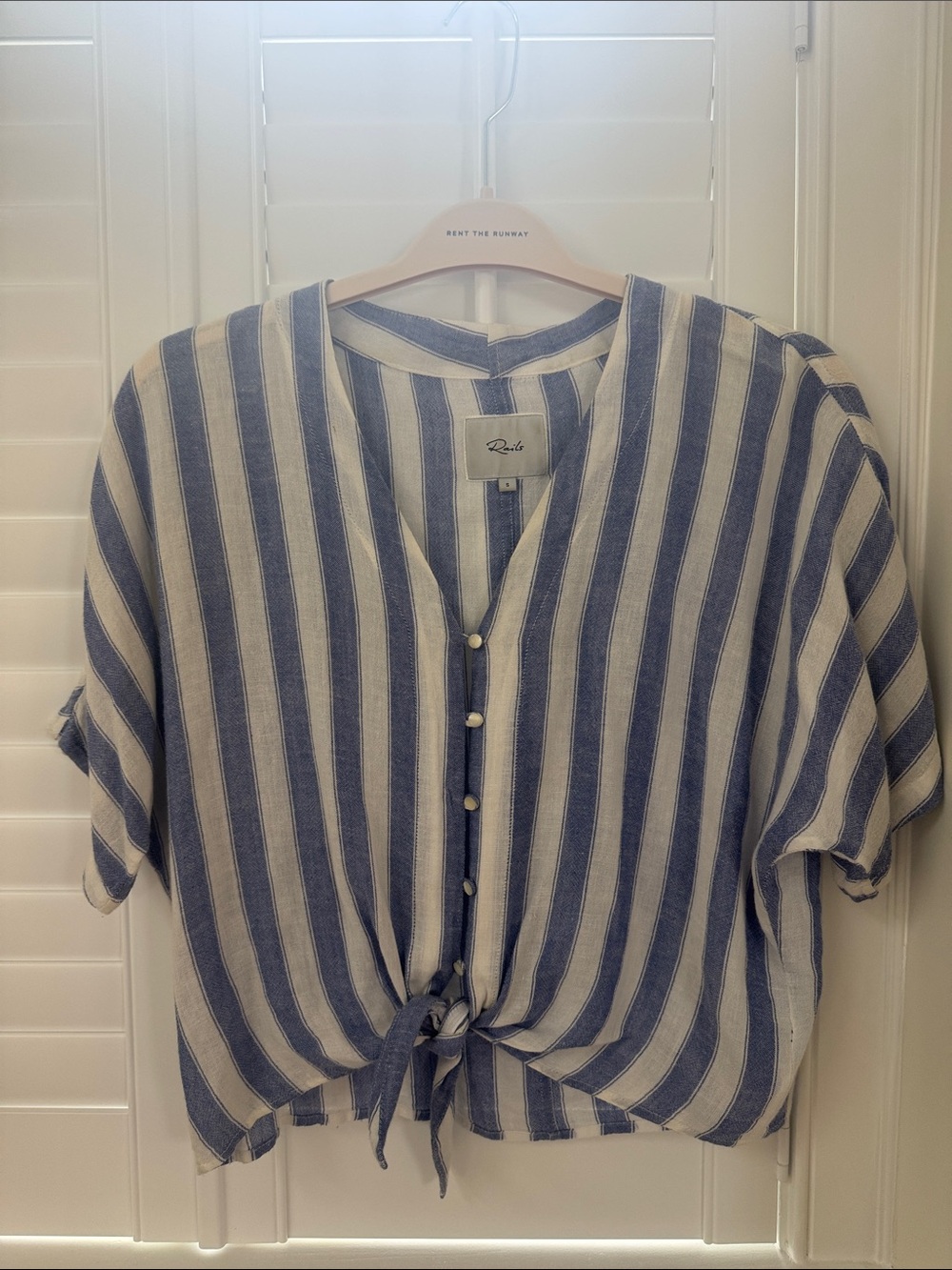 Rails Blue & White Striped Tie-Hem Button Down Shirt